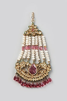 Gold Finish Kundan & Ruby Pasa In Sterling Silver
