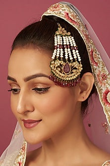 Gold Finish Kundan & Ruby Pasa In Sterling Silver