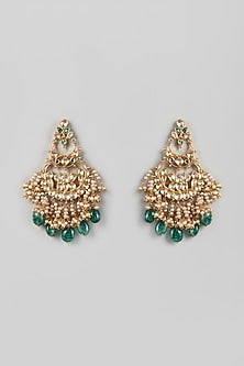Gold Finish Kundan Polki Chandbali Earrings In Sterling Silver