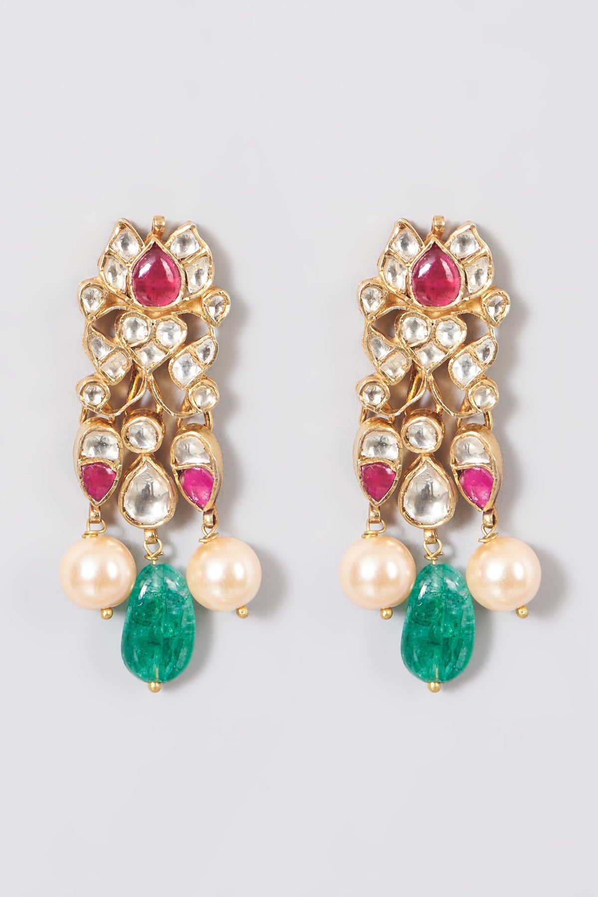 Gold Finish Pearl Earrings In Sterling Silver