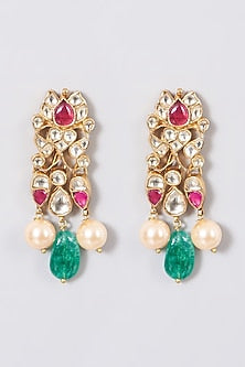 Gold Finish Pearl Earrings In Sterling Silver