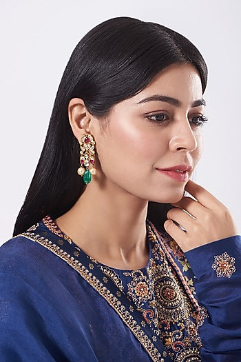 Gold Finish Pearl Earrings In Sterling Silver