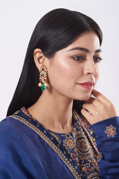 Gold Finish Pearl Earrings In Sterling Silver