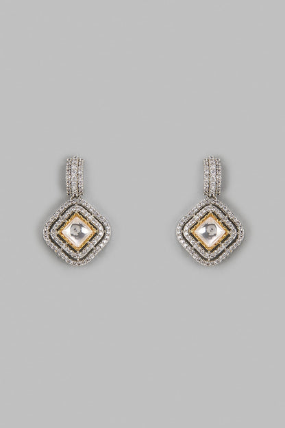 White Finish Zircon & Kundan Polki Dangler Earrings