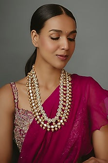 Gold Finish Kundan Polki & Zircon Long Necklace