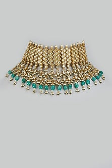 Gold Finish Kundan Polki & Glass Beaded Choker Necklace