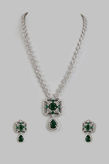 White Finish Zircon & Emerald Synthetic Stone Necklace Set