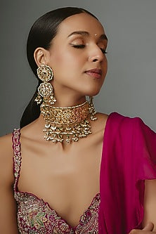 Gold Finish Kundan Polki Choker Necklace Set