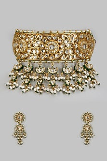 Gold Finish Kundan Polki Choker Necklace Set