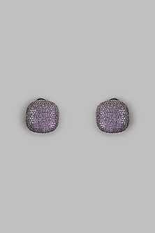 Black Rhodium Finish Synthetic Stone Stud Earrings