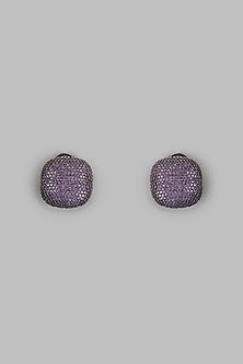 Black Rhodium Finish Synthetic Stone Stud Earrings