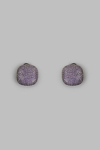 Black Rhodium Finish Synthetic Stone Stud Earrings