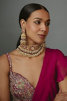 Gold Finish Kundan Polki Choker Necklace Set