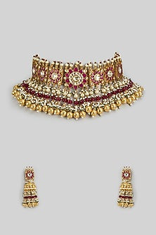 Gold Finish Kundan Polki Choker Necklace Set
