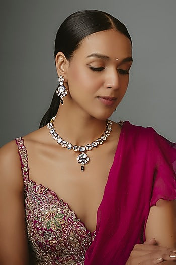 Two-Tone Finish Kundan Polki & Zircon Necklace Set