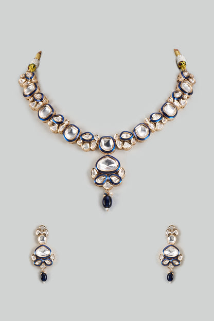 Two-Tone Finish Kundan Polki & Zircon Necklace Set