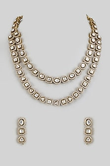 Gold Finish Kundan Polki Layered Necklace Set