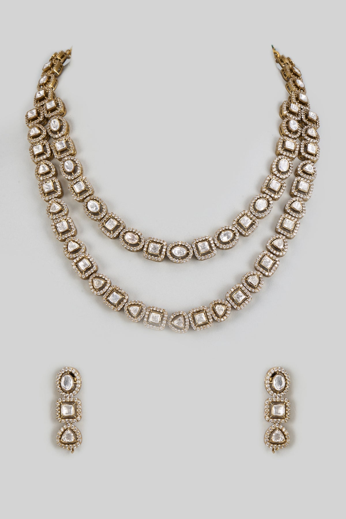 Gold Finish Kundan Polki Layered Necklace Set