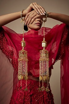 Gold Finish Pearl & Bird Motif Tying Kaleeras (Set Of 2)