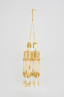 Gold Finish Pearl & Bird Motif Tying Kaleeras (Set Of 2)