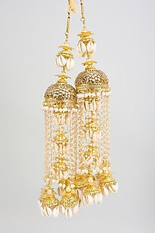 Gold Finish Shell Charm Tying Kaleeras (Set Of 2)