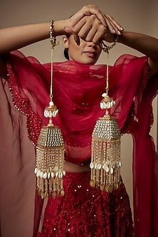 Gold Finish Kundan Polki & Charm Tying Kaleeras (Set Of 2)