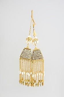 Gold Finish Kundan Polki & Charm Tying Kaleeras (Set Of 2)