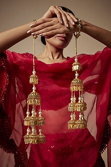 Gold Finish Chandelier Pearl & Charm Tying Kaleeras (Set Of 2)