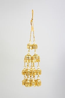 Gold Finish Chandelier Pearl & Charm Tying Kaleeras (Set Of 2)