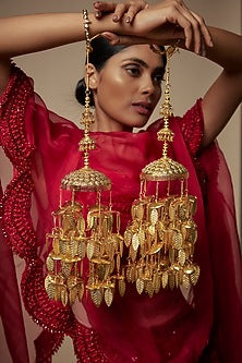 Gold Finish Leaf Charm Tying Kaleeras (Set Of 2)