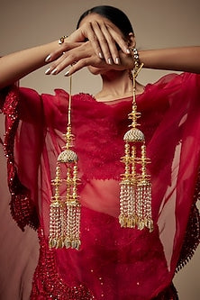 Gold Finish Pearl Strands & Charm Tying Kaleeras (Set Of 2)