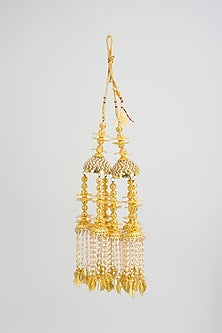 Gold Finish Pearl Strands & Charm Tying Kaleeras (Set Of 2)