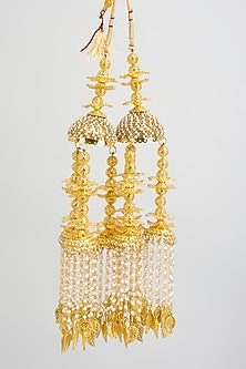 Gold Finish Pearl Strands & Charm Tying Kaleeras (Set Of 2)