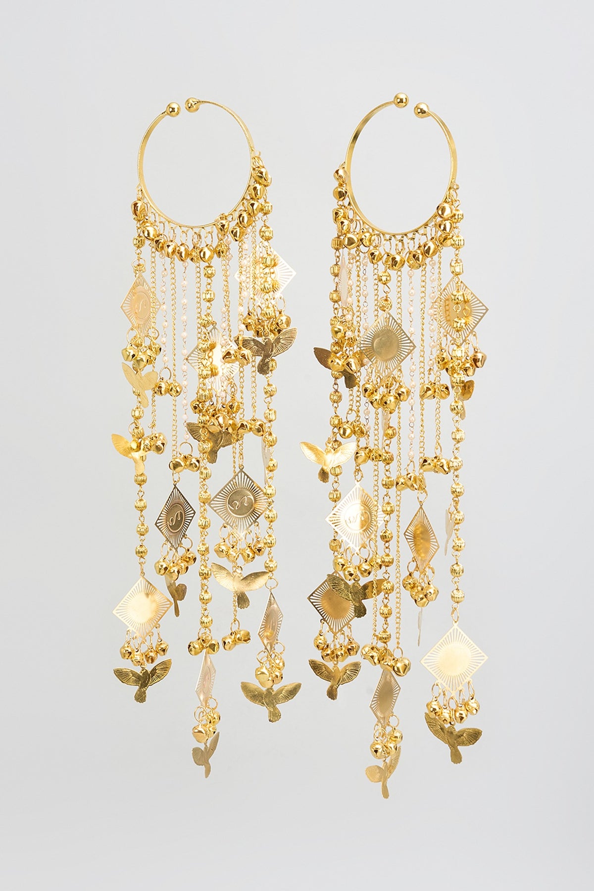 Gold Finish Hanging Charm Bangle Kaleeras (Set Of 2)