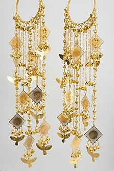 Gold Finish Hanging Charm Bangle Kaleeras (Set Of 2)