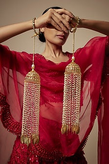 Gold Finish Pearl Strands & Leaf Charm Tying Kaleeras (Set Of 2)