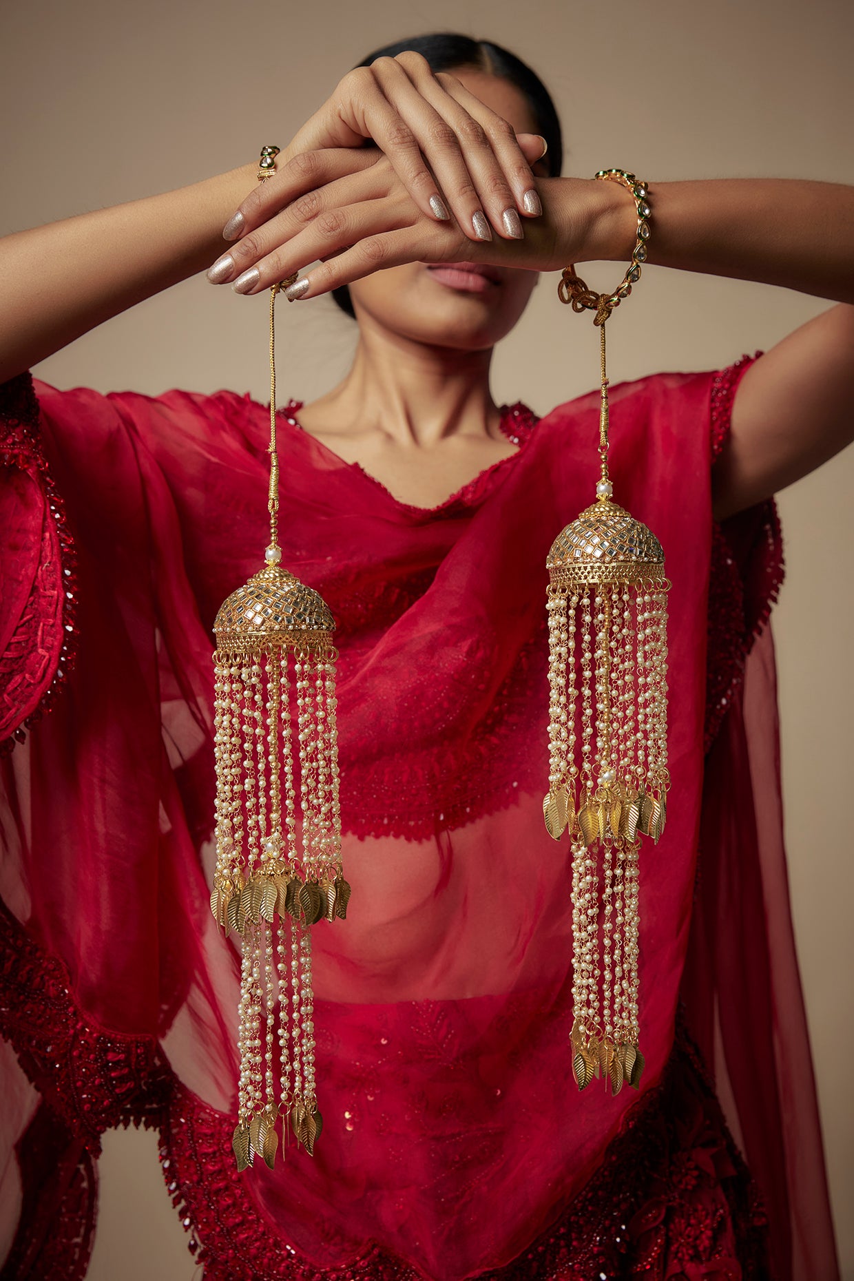 Gold Finish Beaded Strands Tying Kaleeras (Set Of 2)