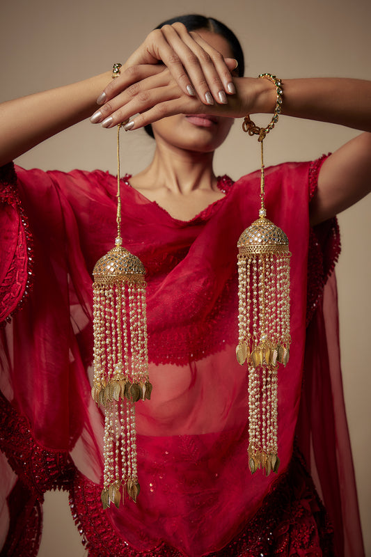 Gold Finish Beaded Strands Tying Kaleeras (Set Of 2)