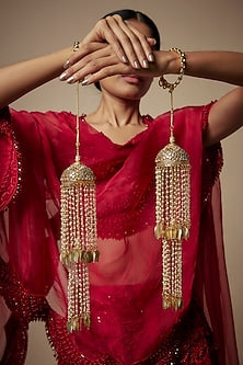 Gold Finish Beaded Strands Tying Kaleeras (Set Of 2)