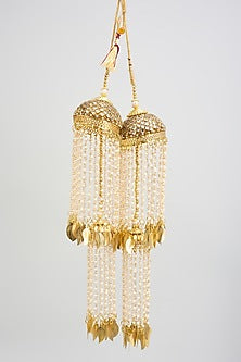 Gold Finish Beaded Strands Tying Kaleeras (Set Of 2)