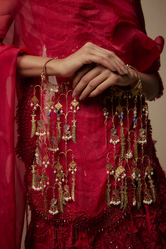 Gold Finish Multi-Colored Charm & Pearl Bangle Kaleeras (Set Of 2)