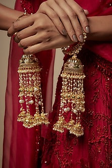 Gold Finish Pearl Bangle Kaleeras (Set Of 2)