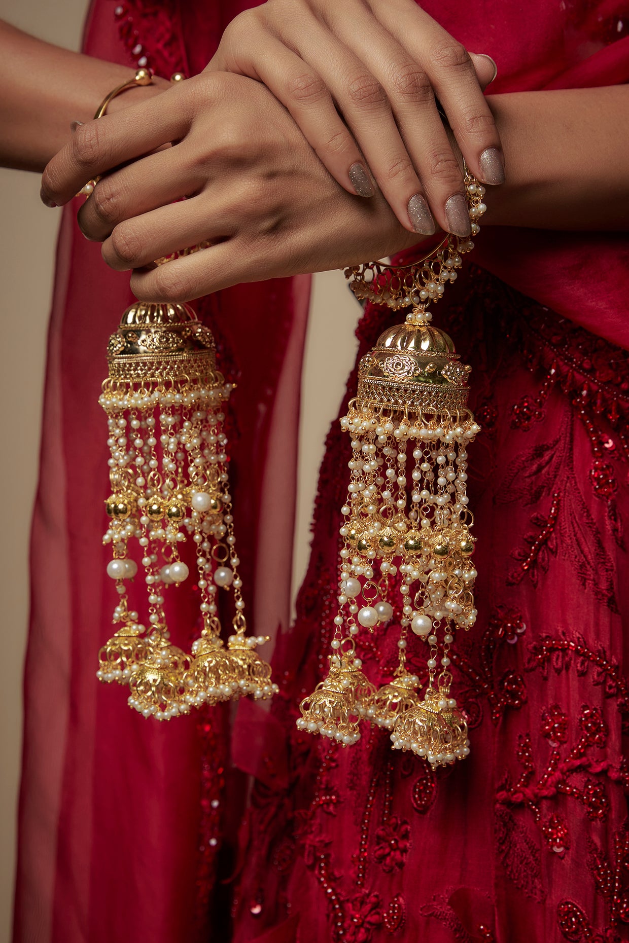 Gold Finish Pearl Bangle Kaleeras (Set Of 2)