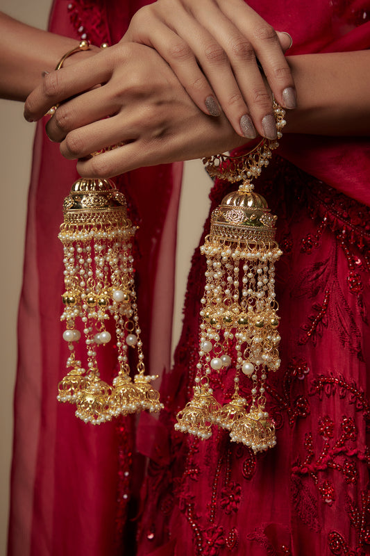 Gold Finish Pearl Bangle Kaleeras (Set Of 2)