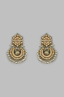Gold Finish Kundan Polki Drop Meenakari Chandbali Earrings