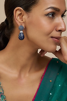 White Finish Synthetic Stone Dangler Earrings