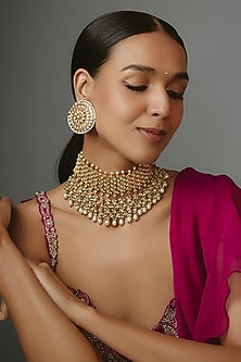 Gold Finish Kundan Polki Choker Necklace Set