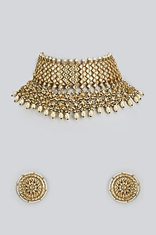 Gold Finish Kundan Polki Choker Necklace Set