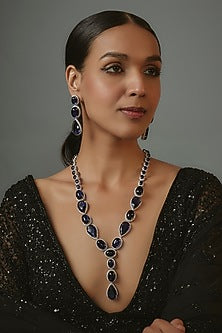 White Finish Zircon & Sapphire Synthetic Stone Necklace Set