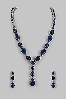 White Finish Zircon & Sapphire Synthetic Stone Necklace Set